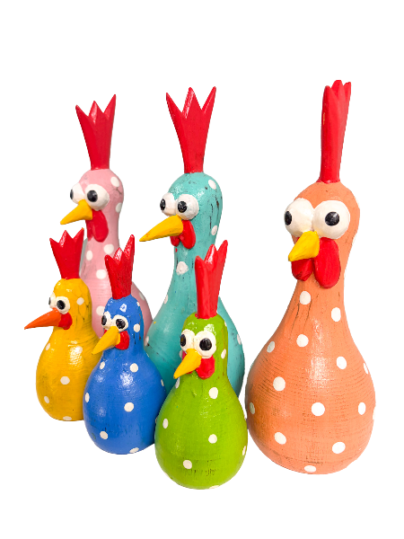 Wooden Painted Chickens - Various Sizes
