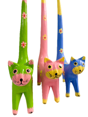 Wooden Flower Painted Long Tail Cats