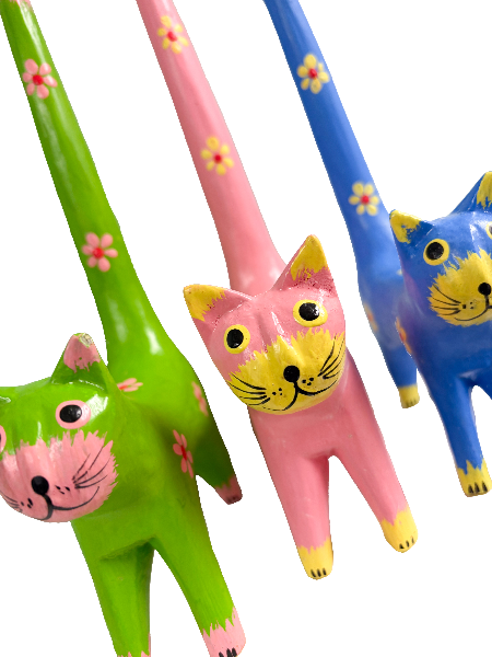 Wooden Flower Painted Long Tail Cats