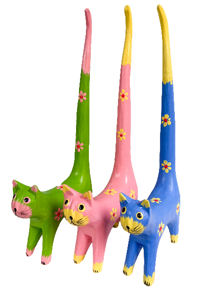Wooden Flower Painted Long Tail Cats