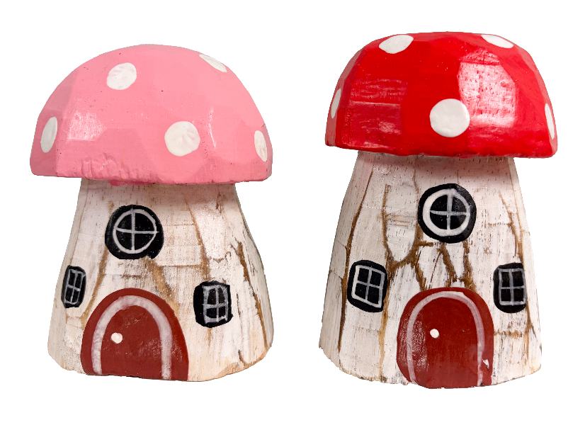 Wooden Mushroom Houses - Set of Two
