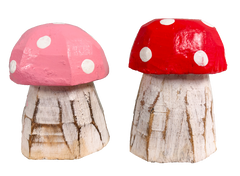 Wooden Mushroom Houses - Set of Two