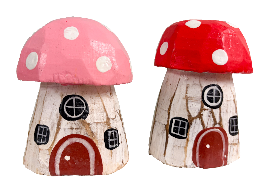 Wooden Mushroom Houses - Set of Two
