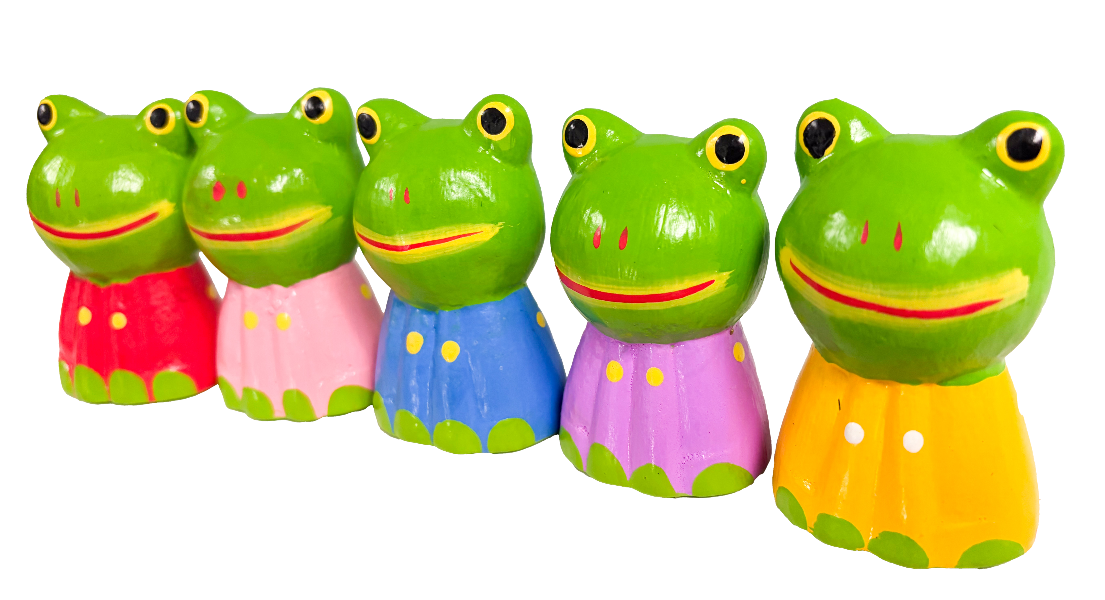 Wooden Painted Frogs - Set of Five