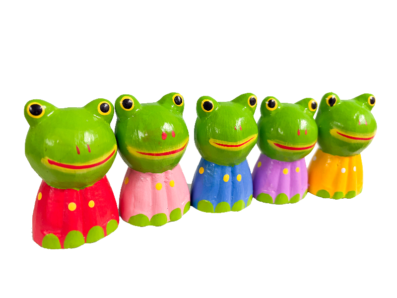Wooden Painted Frogs - Set of Five