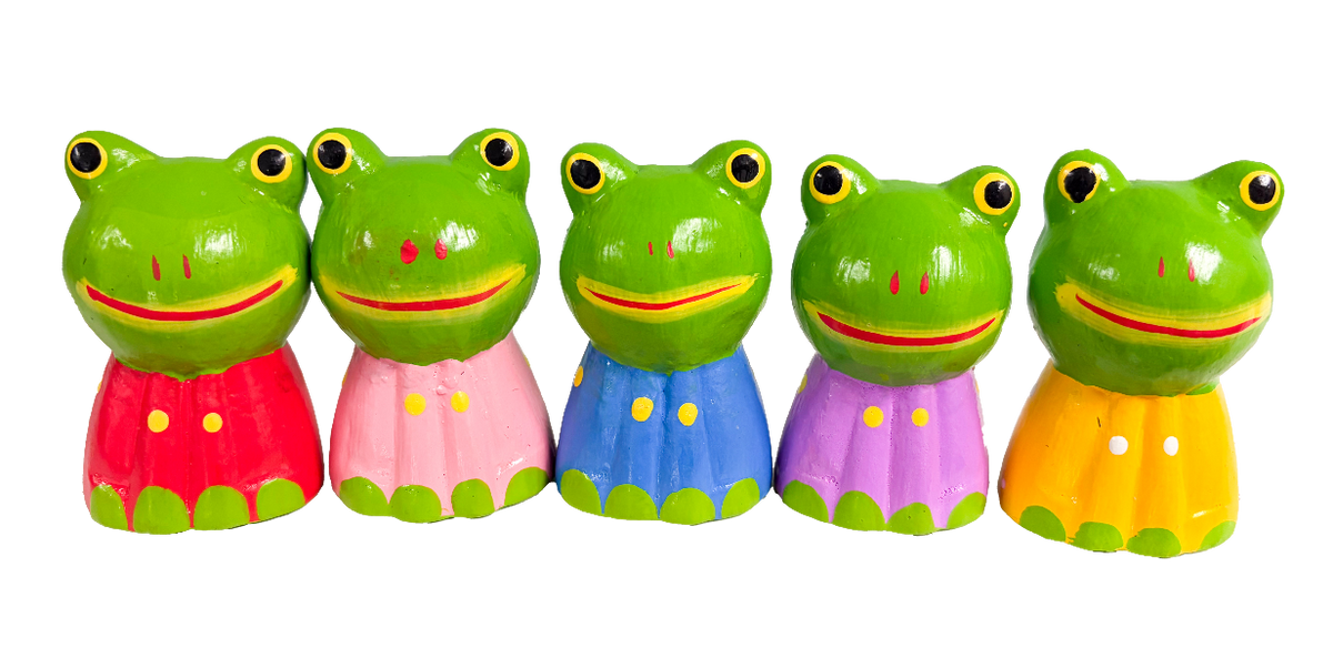Wooden Painted Frogs - Set of Five