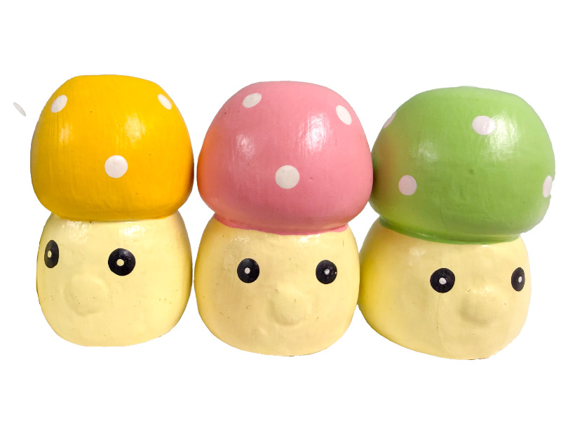 Wooden Mushrooms with Faces - Set of Five