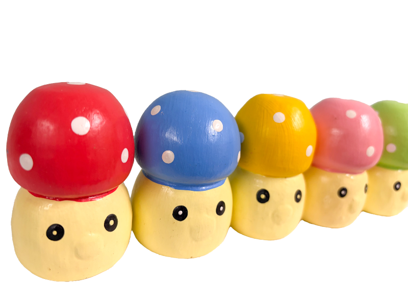 Wooden Mushrooms with Faces - Set of Five