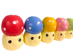 Wooden Mushrooms with Faces - Set of Five