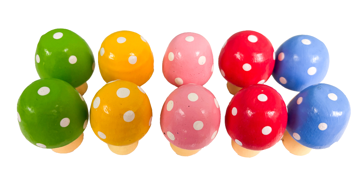 Wooden Mushrooms Assorted Colours - Set of Ten