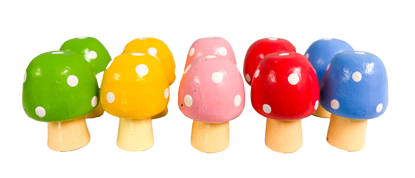 Wooden Mushrooms Assorted Colours - Set of Ten