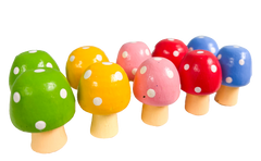 Wooden Mushrooms Assorted Colours - Set of Ten