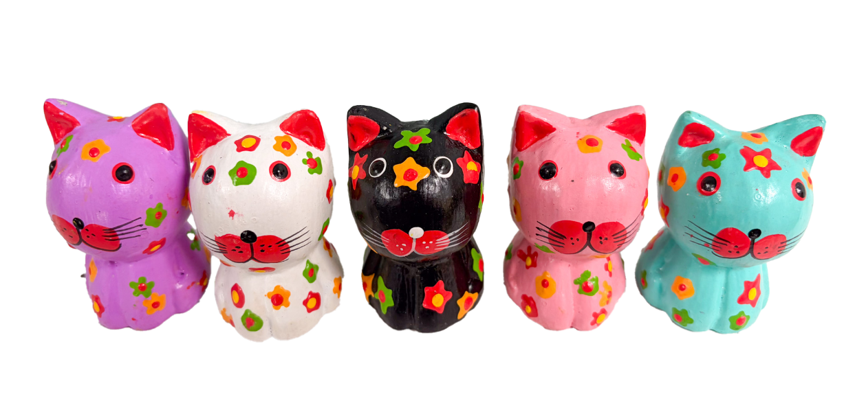 Wooden Painted Cats - Set of Five