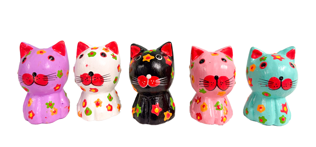 Wooden Painted Cats - Set of Five