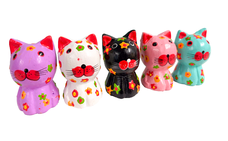 Wooden Painted Cats - Set of Five