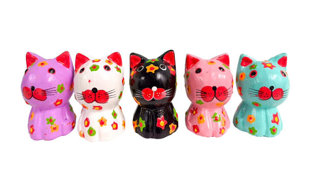 Wooden Painted Cats - Set of Five