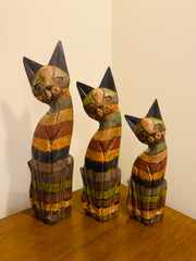 Painted Wooden Cats 'Stripes' Set of 3 - Small