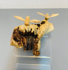 Parasite Bee Carving with Two Hand Carved Bees