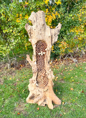 Giant Wooden Bee Hotel Standing with 8 Hand Carved Bees 80-90cm