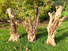 Extra Large Wooden Bee Hotel Standing with 8 Hand Carved Bees