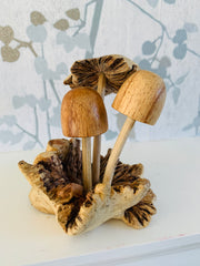 Parasite Wood with Three Assorted Mushroom Carvings