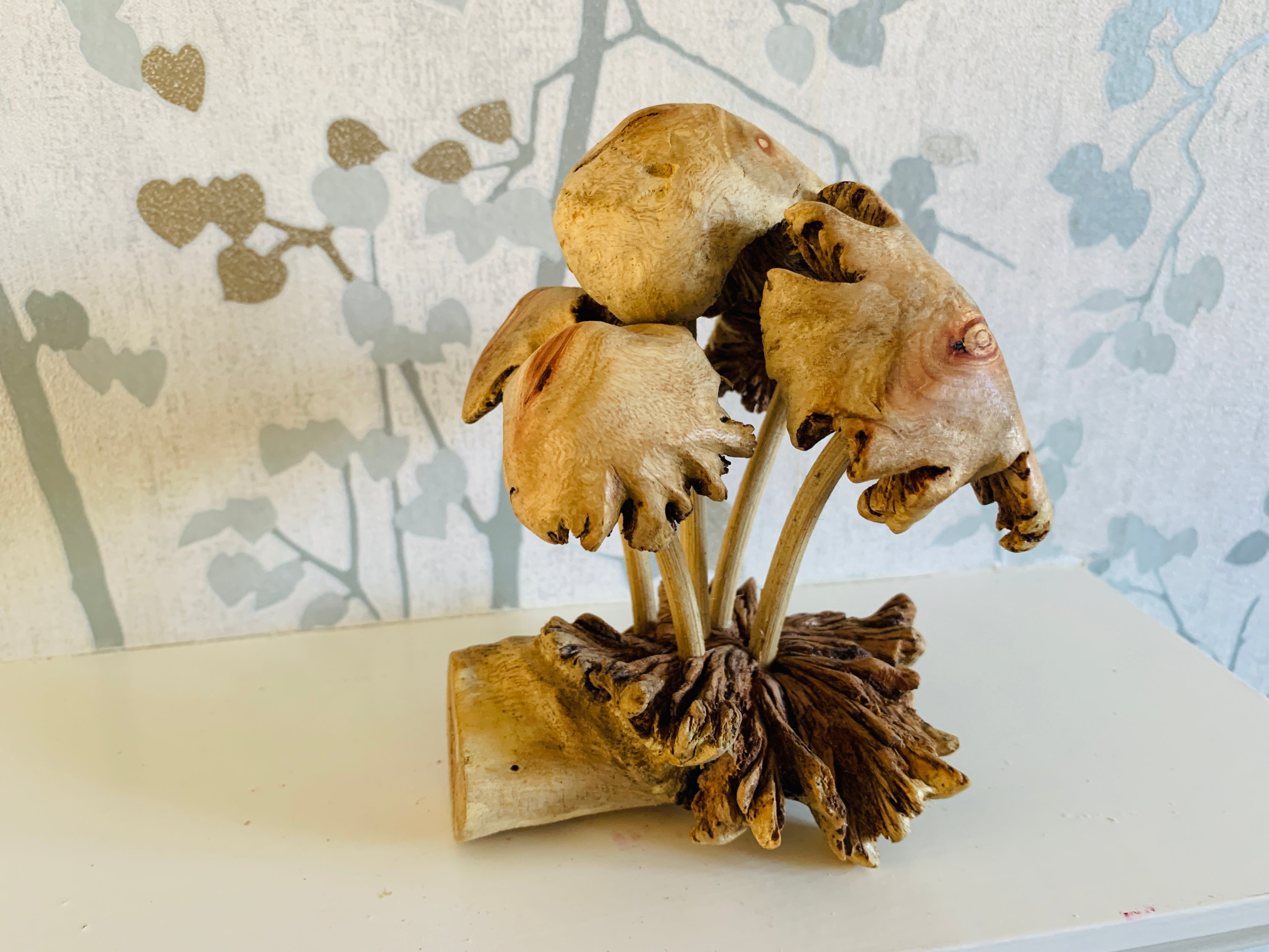 Mushrooms Group of Five Wood Carving