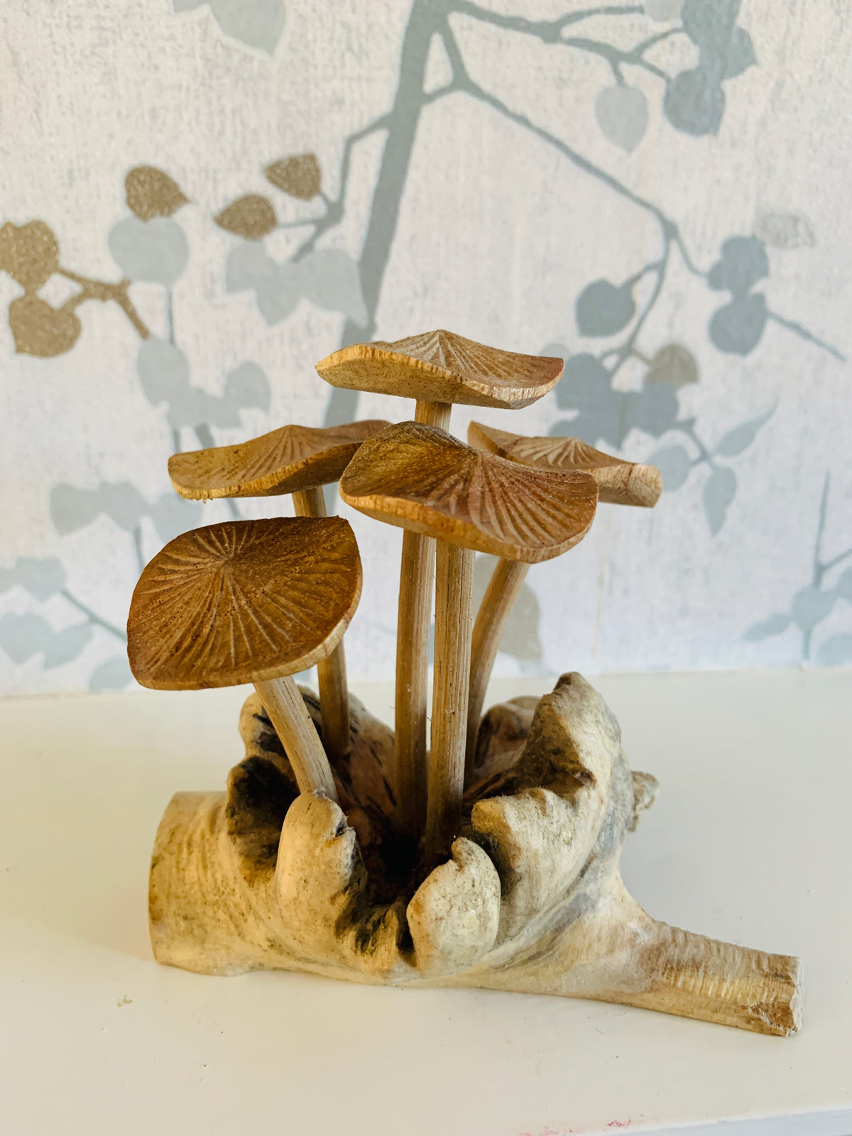 Mushrooms Group of Five Mushrooms Wood Carving