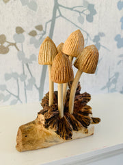 Mushrooms Group of Five on Log Wood Carving Fair Trade