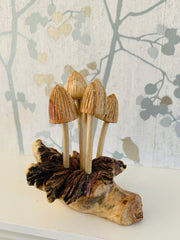 Mushrooms Group of Five on Log Wood Carving Fair Trade