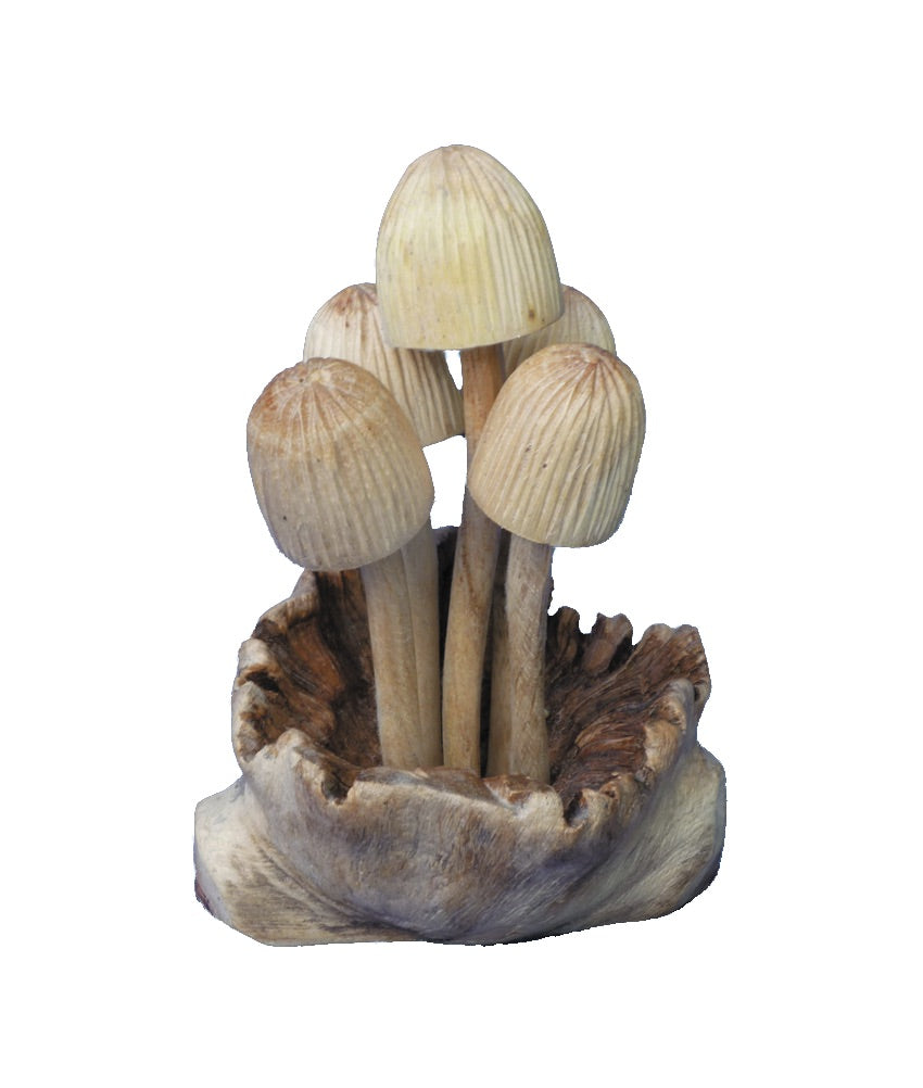 Mushrooms Group of Five on Log Wood Carving Fair Trade