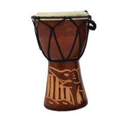 Elephant & Giraffe Carved Djembe Drums