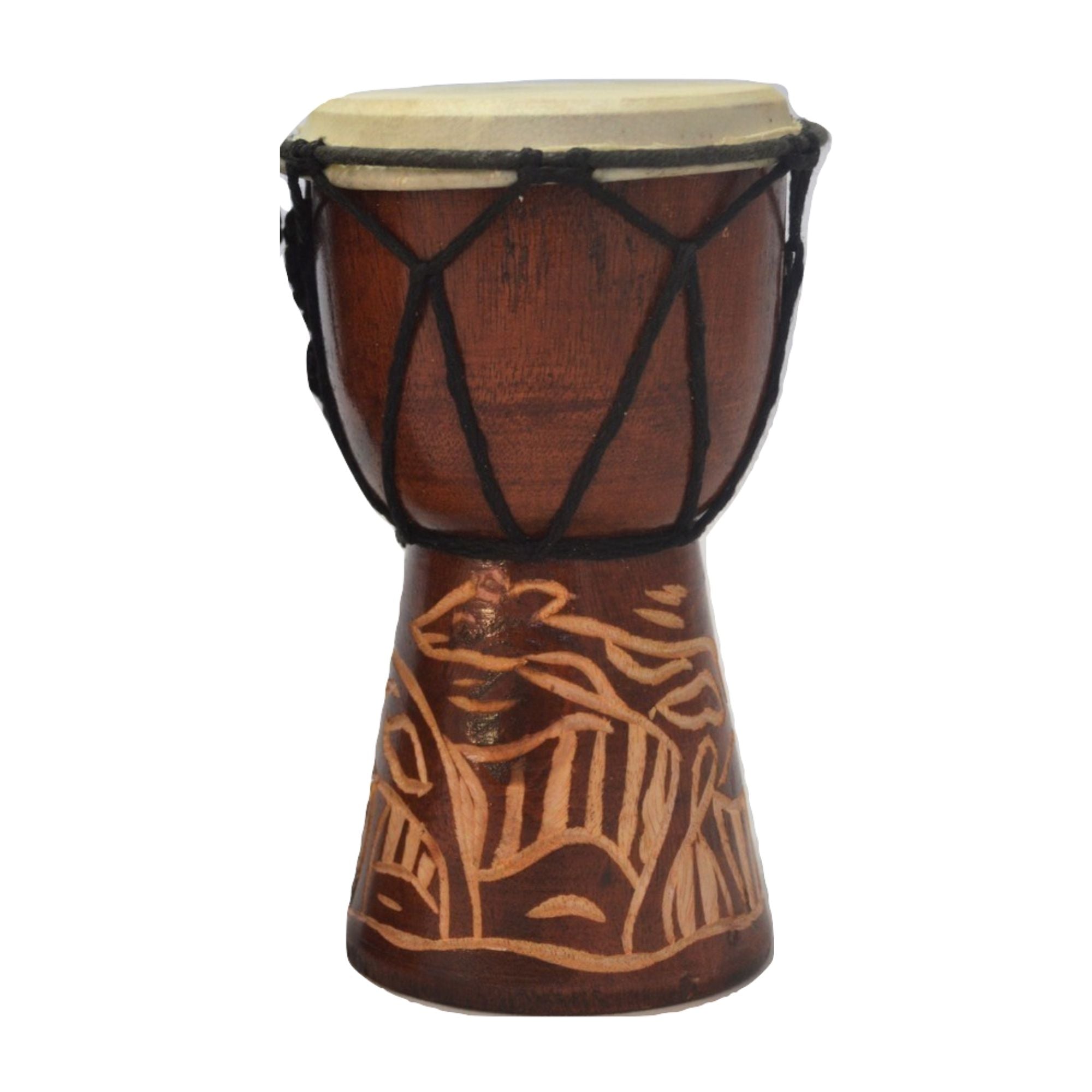 Elephant & Giraffe Carved Djembe Drums