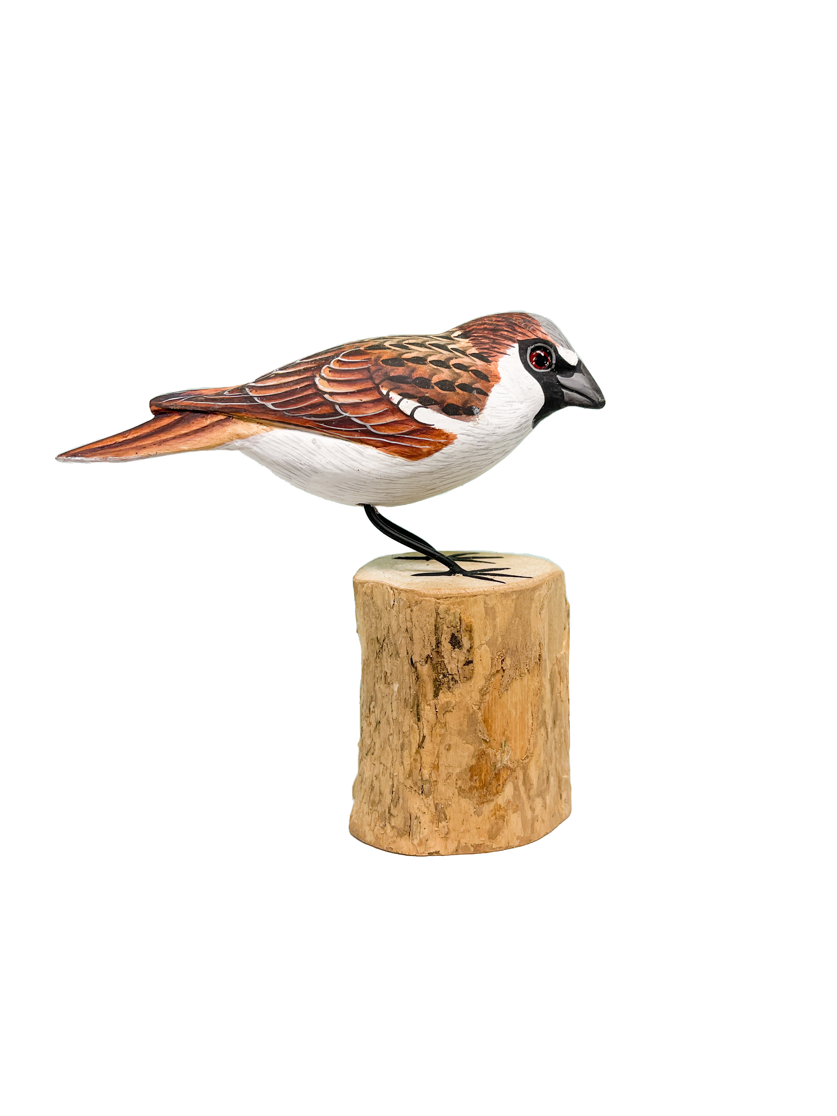 Handpainted Carved Sparrow on Wood