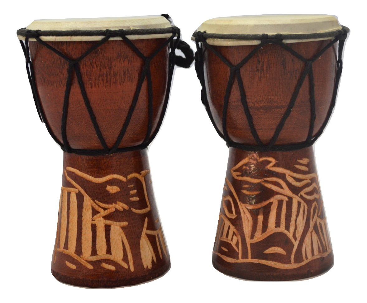 Elephant & Giraffe Carved Djembe Drums