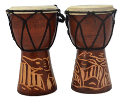 Elephant & Giraffe Carved Djembe Drums