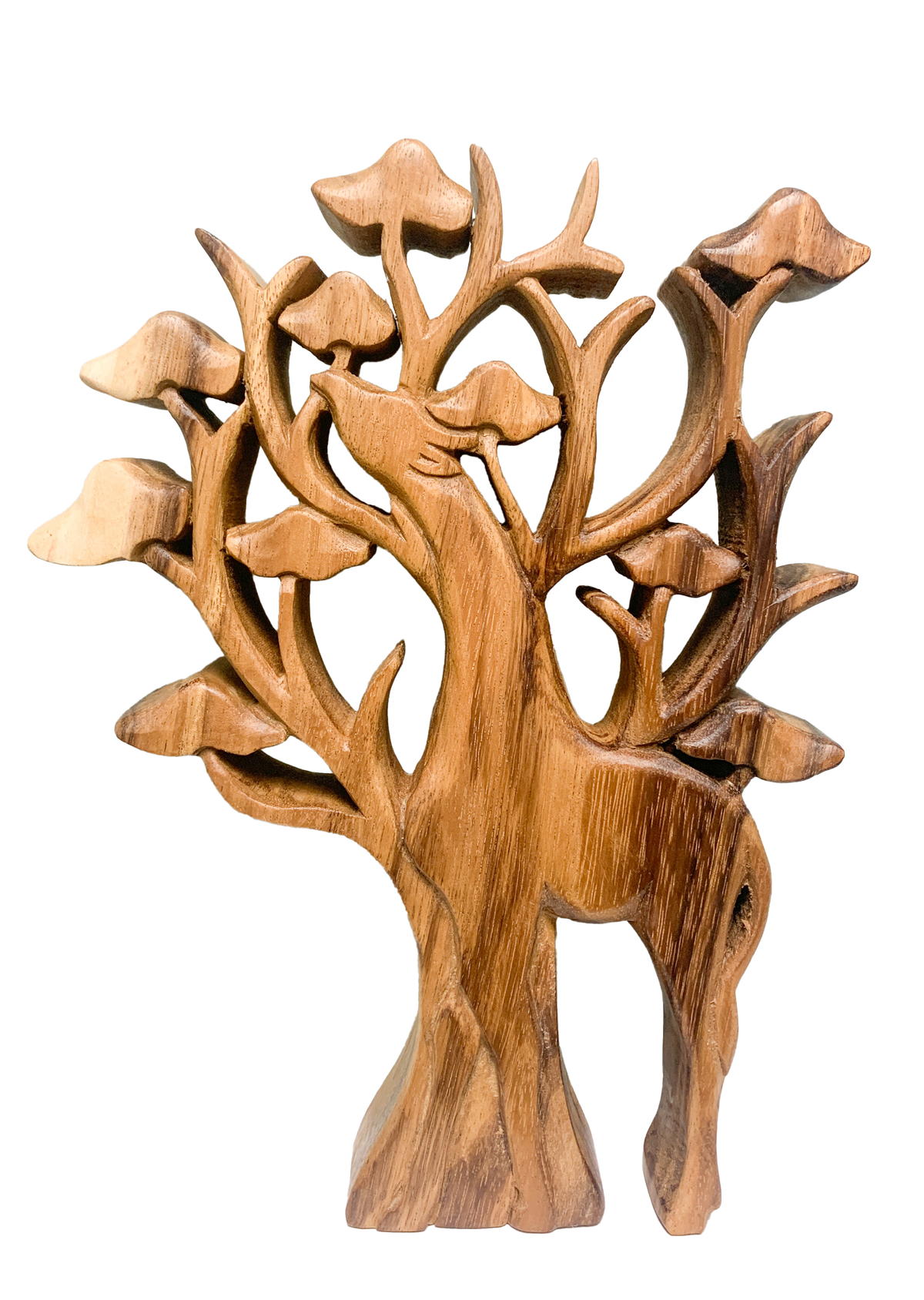Giraffe and Tree Wooden Carving